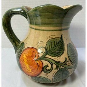 Vintage La Concordia Mexican Stoneware Pottery Pitcher Green Orange Handmade